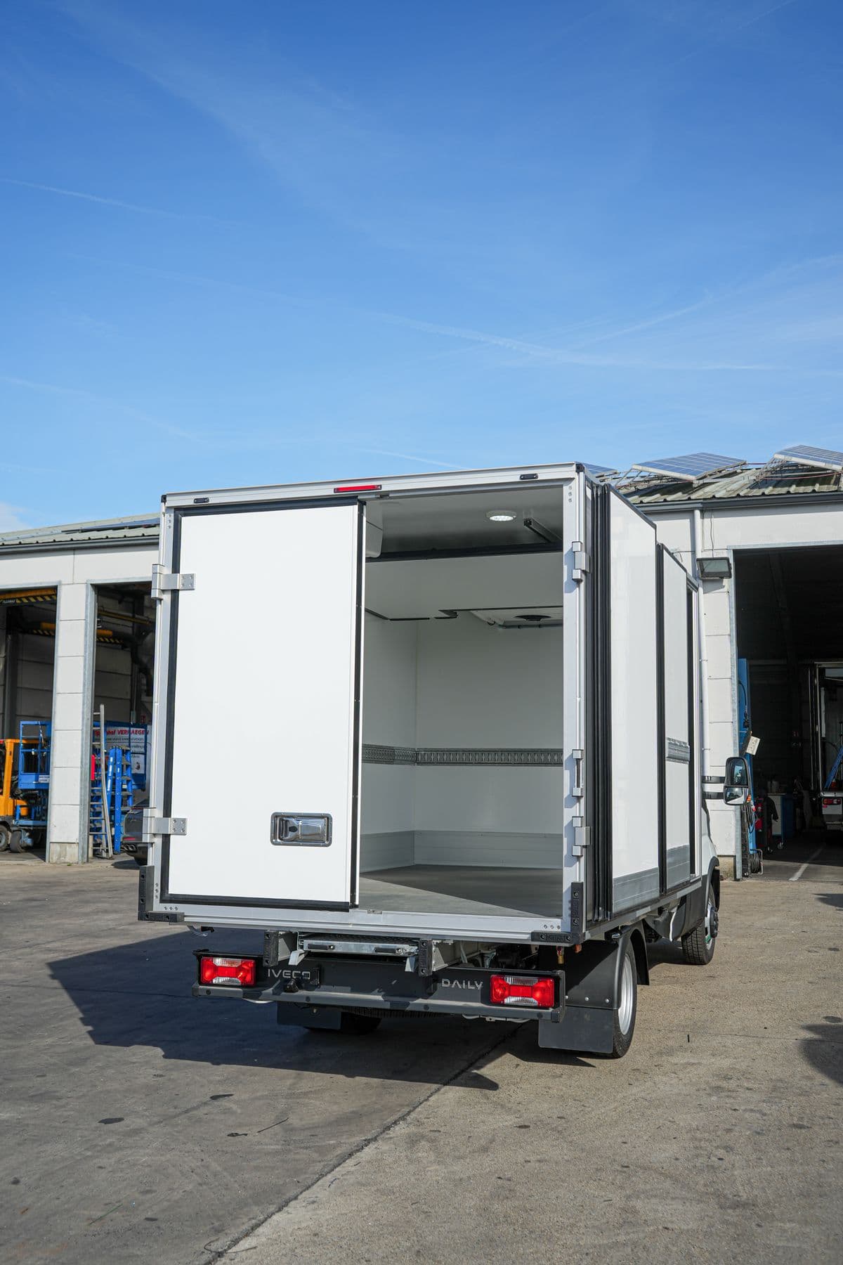 An Isocar box from behind, with one rear door open